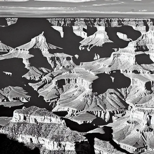 Image similar to grand canyon, high resolution, black and white photograph by ansel adams