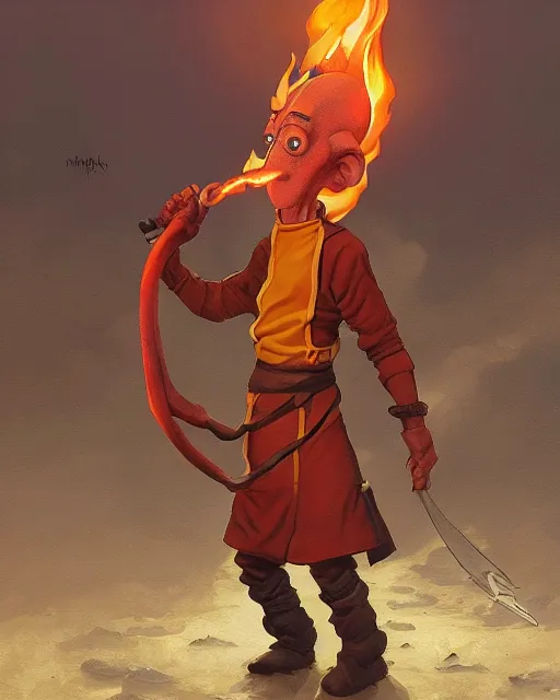 Image similar to [ squidward ] wearing fire nation clothing and practicing firebending outside at susnset, oil painting, highly [ detailed ], intricate, hd, sharp focus, photorealistic, by moebius and greg rutkowski, trending on artstation, trending on cgsociety, realistic shading and lighting