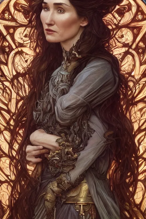 Prompt: carice van houten as a fire priest, anatomy, cute, fantasy, intricate, elegant, highly detailed, digital painting, 4 k, hdr, concept art, smooth, sharp focus, illustration, art by artgerm and h r giger and alphonse mucha