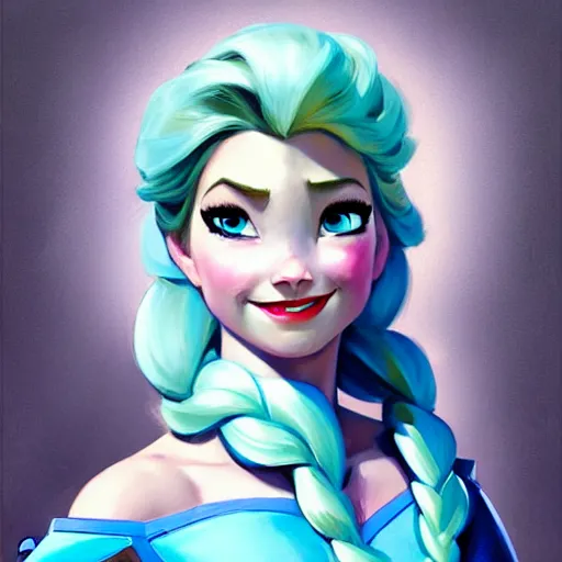 Image similar to Greg Manchess portrait painting of Elsa from Frozen as Overwatch character, medium shot, asymmetrical, profile picture, Organic Painting, sunny day, Matte Painting, bold shapes, hard edges, street art, trending on artstation, by Huang Guangjian and Gil Elvgren and Sachin Teng