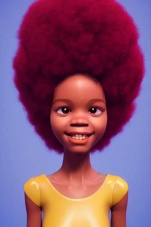 Image similar to a centered render of a cute cool afro disco girl from the seventies, by dreamworks, by pixar, by viktoria gavrilenko, by leticia gillett, by lois van baarle, perfect face, 3 d, 8 k