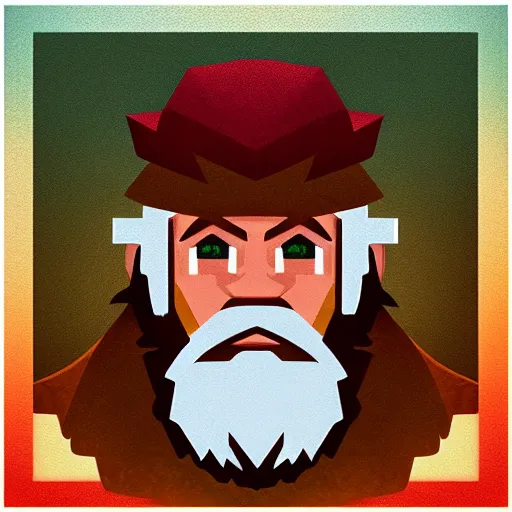 Prompt: a square art video game icon of a playable wizard with a long beard, highly detailed