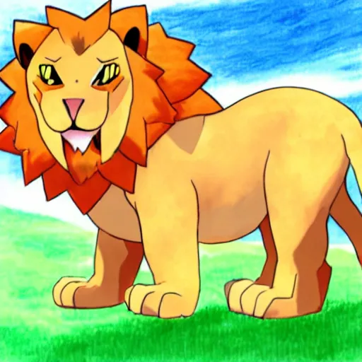 Prompt: cute drawing of a lion in the pokemon series