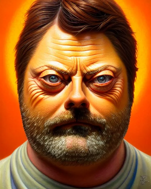 Prompt: detailed portrait of nick offerman as an oranges! ( citrus fruit ) by tomasz alen kopera and peter mohrbacher and johanna martine! and margaret keane! coherent luminescent
