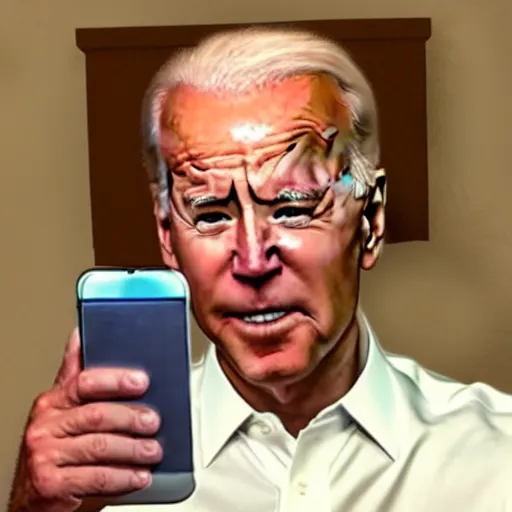 Prompt: joe biden sitting on a toilet looking at his phone, secret peekhole photo.