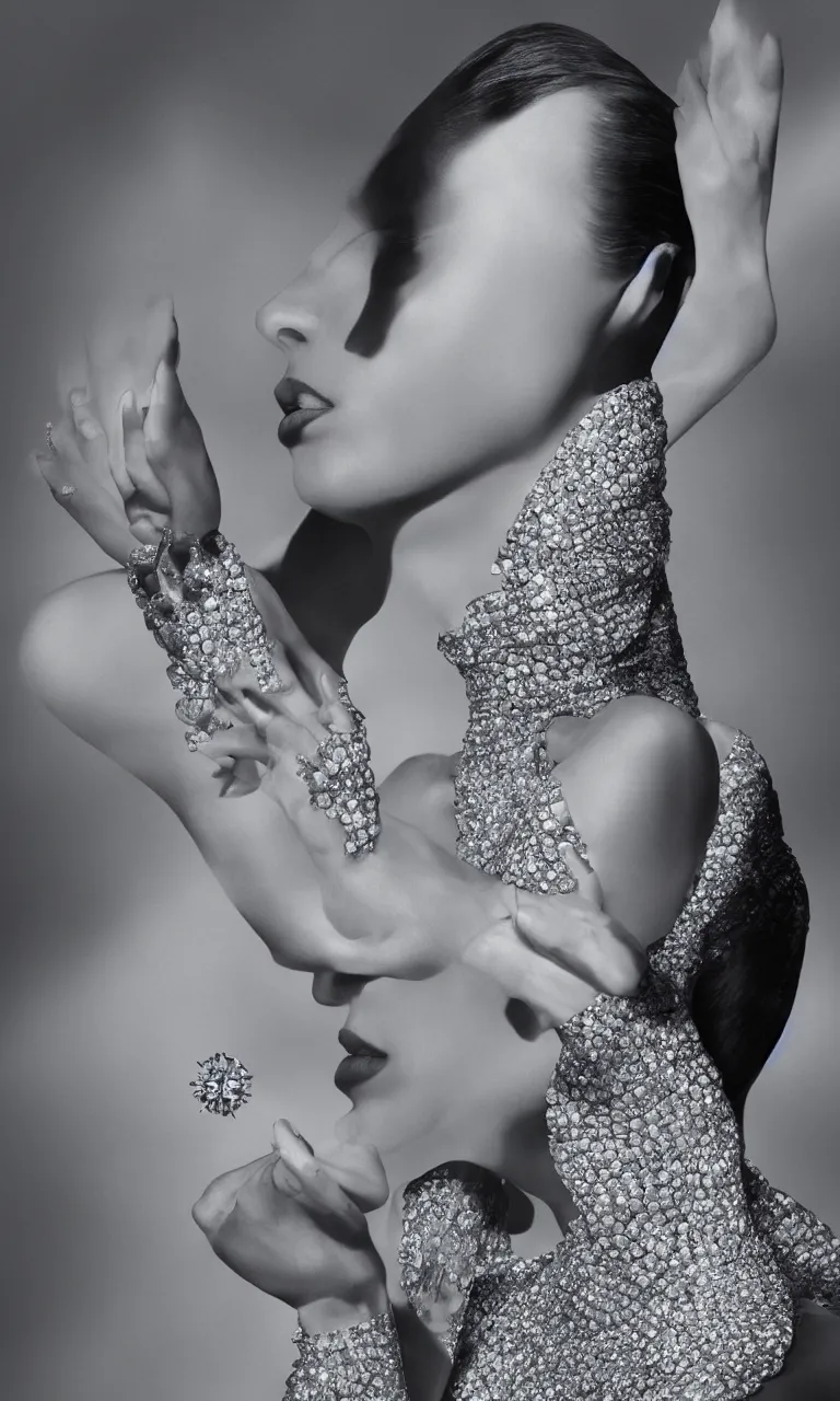 Prompt: diamond woman, hyper-realist photo publicity image for christian Dior