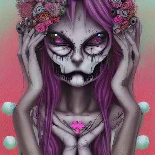 Prompt: digital art painting pastel goth aesthetic, creepy kawaii, highly detailed, highly intricate