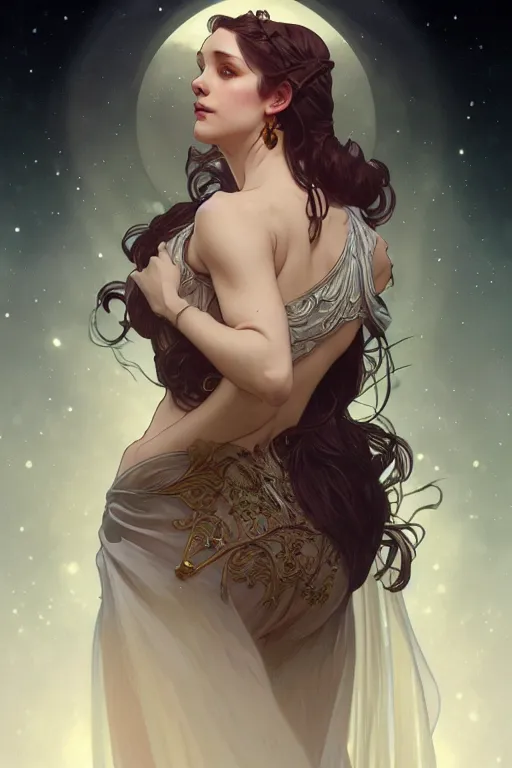 Prompt: moonlight, dark fantasy, intricate, elegant, highly detailed, digital painting, artstation, concept art, matte, sharp focus, illustration, art by artgerm and alphonse mucha