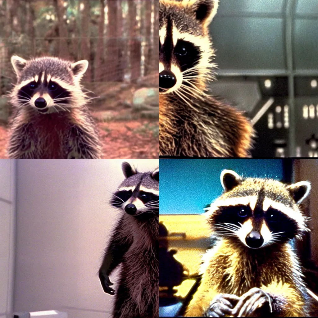 Prompt: A raccoon David Bowman in the movie 2001 A Space Odyssey