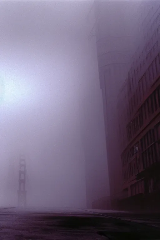 Prompt: a foggy morning in san francisco by arthur haas and bruce pennington and john schoenherr, cinematic matte painting, 8 k, dark color palate