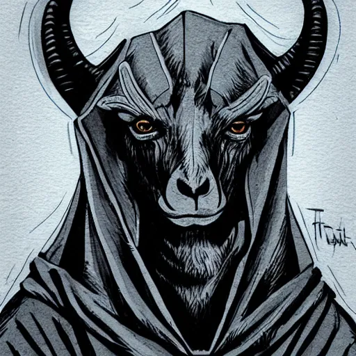 Prompt: A demonic goat man wearing a hood, art by Trevor Henderson