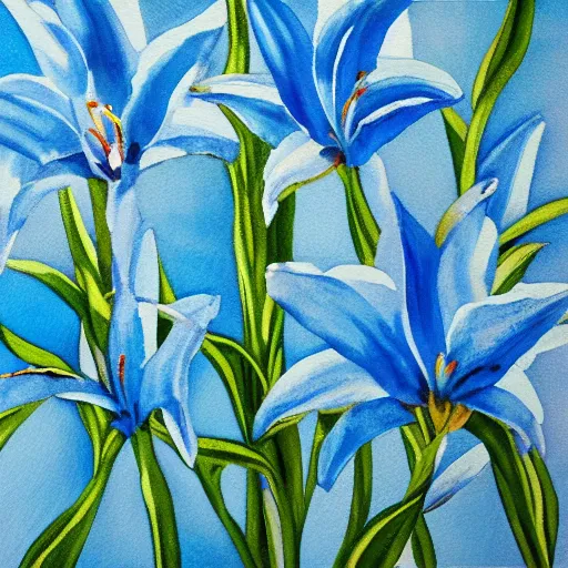 Prompt: painting of a field of light blue lilys, matte