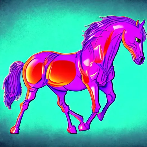 Image similar to completely digital horse, retrowave palette, highly detailed, anatomically correct equine, synth feel, digital art