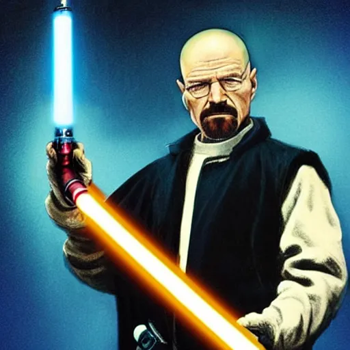 Image similar to walter white with a lightsaber