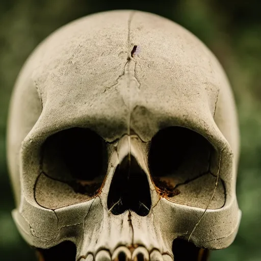 Image similar to high quality photo of a skull shaped helmet photography 4k, f1.8 anamorphic, bokeh, 4k, Canon, Nikon