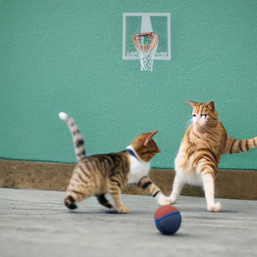 Prompt: two cats playing basketball, very detailed, album photo, canon shot