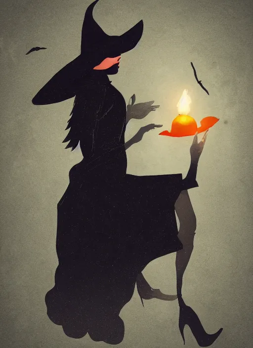 Prompt: young witch ; occult magic ; black dress ; nice face ; a crow sitting on her head ; dark colors ; cinematic light