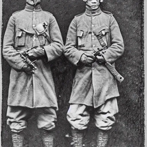 Image similar to close up of creepy occultist soldiers, ww 1 photograph, photoreal