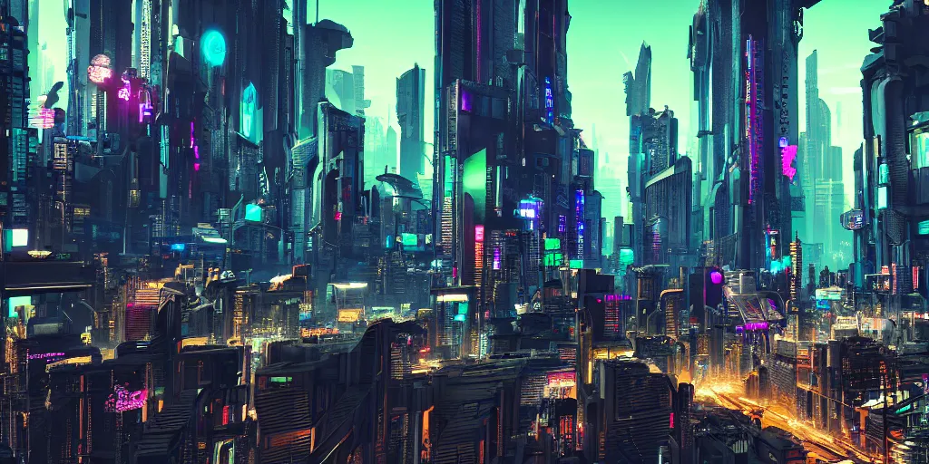 cyberpunk city, 4 k resolution, ultra wide angle,, Stable Diffusion