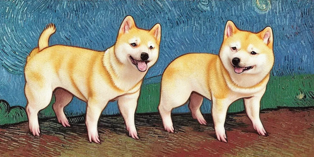 Image similar to pig and white shiba inu mix ， by vincent van gogh