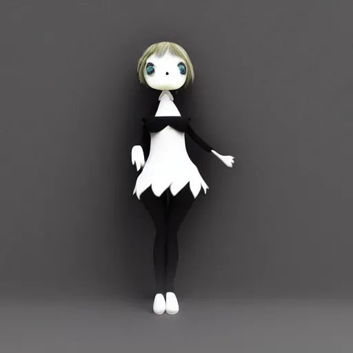 Prompt: cute fumo plush of a girl who appears in the mirror when you utter his name three times at midnight, menacing faceless amorphous dark creature, black and white, horror, caustics, vray