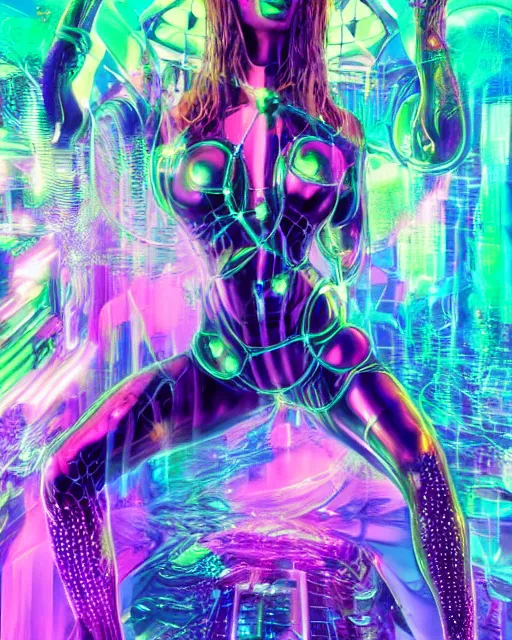 Image similar to a powerful energy psychedelic matrix woman, by alexander fedosav, hyper detailed digital matte painting, concept art, hyperrealism, 1 6 k resolution, cinema 4 d, 8 k resolution, trending on artstation, behance hd, a masterpiece, by stephan martiniere, particles, cel - shaded, power bright neon energy, by david a. hardy,