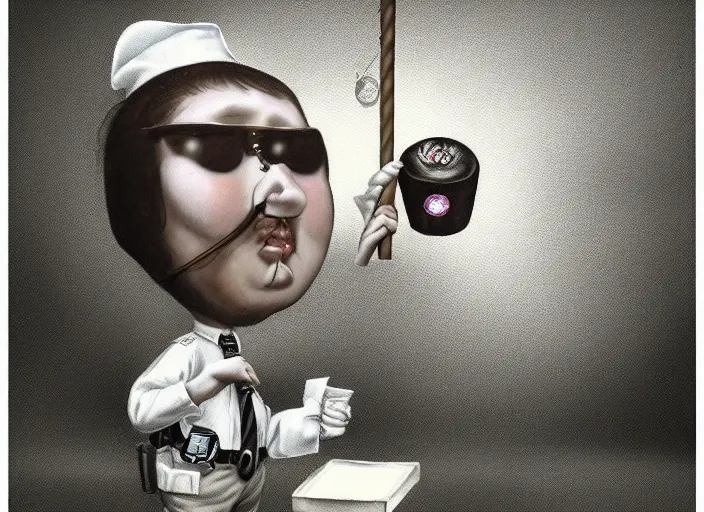 Image similar to a donut police officer, lowbrow, matte painting, 3 - d highly detailed, in the style of mark ryden,