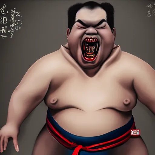 Prompt: vampire sumo wrestler, as hyperrealistic art