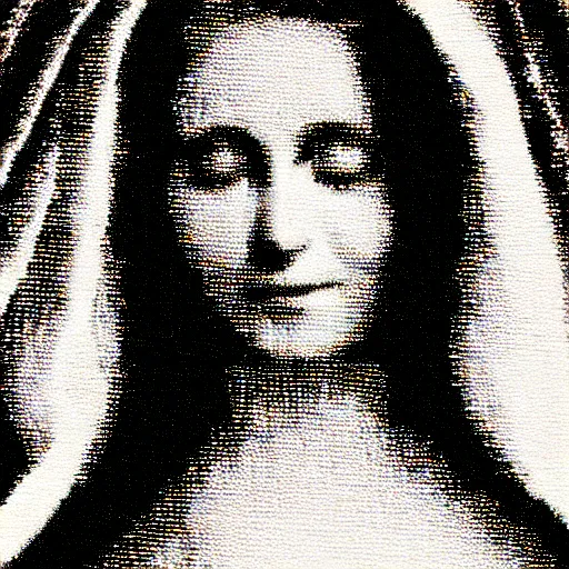 Image similar to vhs static overlay of marian apparition, vhs, 1 9 9 0, highly realistic, highly detailed, vhs noise static, black and white, vhs glitch