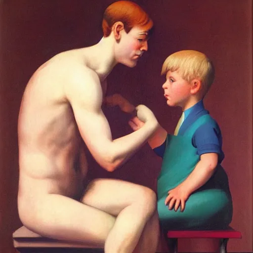 Image similar to a boy wins in the circus by Raphael, Hopper, and Rene Magritte. detailed, romantic, enchanting, trending on artstation.