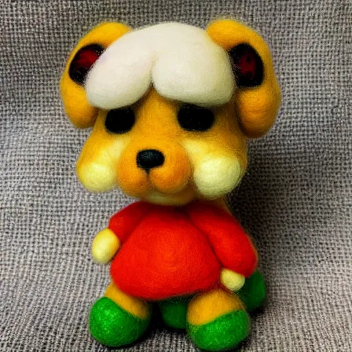 Image similar to a needle felted isabelle from animal crossing, needle felting art.