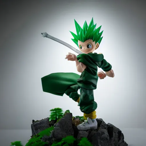 Image similar to gon freecss, hunterxhunter, actionfigure, product shoot, studio lighting