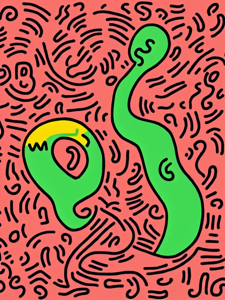 Image similar to minimal keith haring art of acorn that turns into a tree in the shape of a treble clef, a big rip down the middle, splashes of color, inspirational and powerful