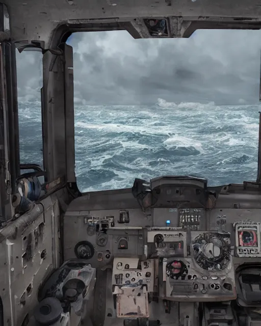 Prompt: view from an aircraft carrier of stormy seas, stormy weather, unreal engine, hyper realism, realistic shading, cinematic composition, realistic render, octane render, detailed textures, photorealistic