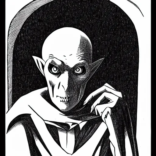 Image similar to Nosferatu sits in an igloo while drawing a self-portrait, over the shoulder view