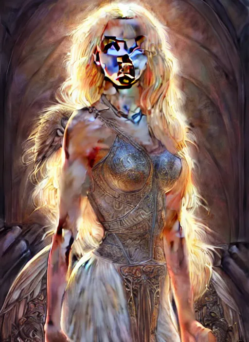 Image similar to ultra realistic illustration, a stunningly beautiful greek gothic goddess of chaos played by jordyn jones and dove cameron and margot robbie and taylor swift and megan fox and adriana lima, intricate, elegant, highly detailed, digital painting, artstation, concept art, smooth, sharp focus, illustration, art by artgerm and greg rutkowski and alphonse mucha