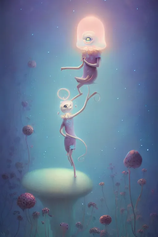 Prompt: a surreal Bioluminescent, very very very cute Silene in a happy world by Daniel Merriam, Trending on Artstation, oil on Canvas by Elena Zhurikhina and Goro Fujita and Charlie Bowater, octane render, 4k, 8k, HD