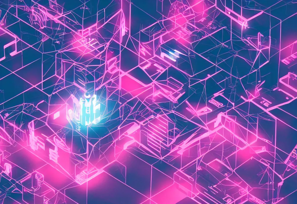 Prompt: cyber security polygon lighting sharp focus in cyberpunk aesthetic digital painting neon pink