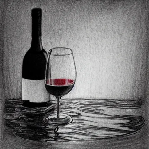 Image similar to wine becomes water, pencil sketch, black and white