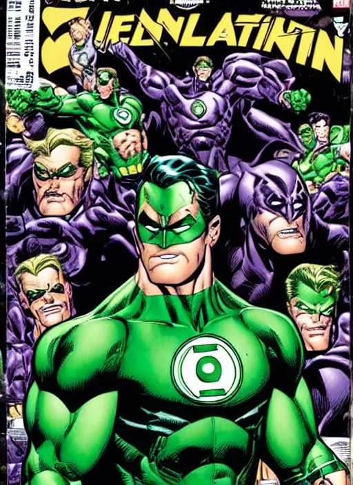 Prompt: 1 9 9 8 issue of a comic book cover depicting green lantern by ed mcguinness, masterpiece ink illustration,