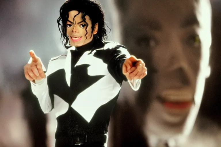 Prompt: michael jackson as agent m with straight fringe hair inside the men in black iii