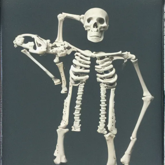 Image similar to gun made of bones, polaroid photo