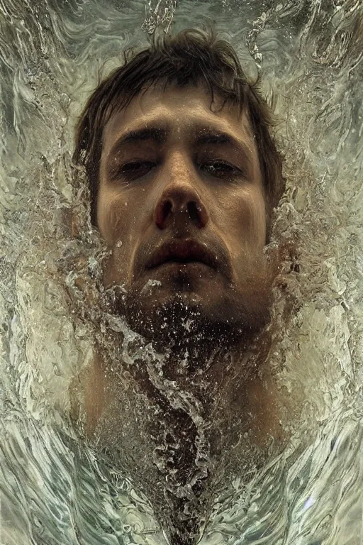 Prompt: a beautiful portrait of a man submerged in milk only face visible, bathtub, award winning photography, karol bak, rutkowski