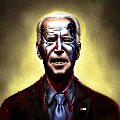 Image similar to color head portrait of joe biden as a zombie, 7 days to die zombie, gritty background, fine art, award winning, intricate, elegant, sharp focus, cinematic lighting, digital painting, 8 k concept art, art by michael hussar, art by brom, art by guweiz and z. w. gu, 8 k