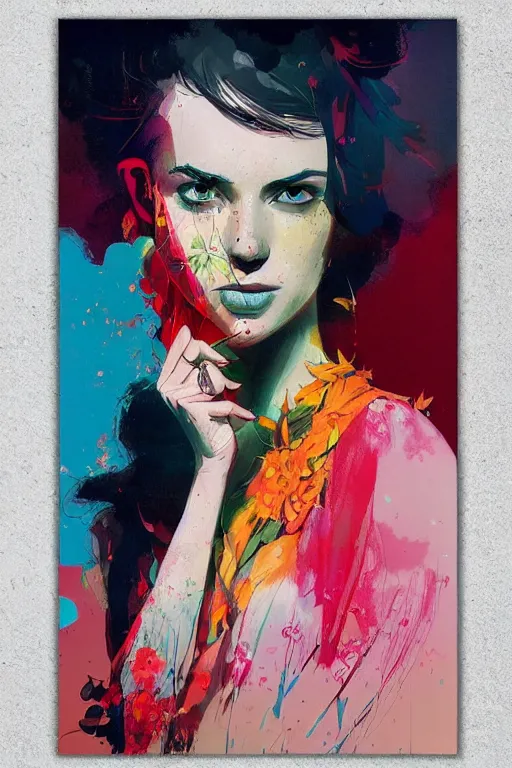 Image similar to an ultra detailed beautiful painting of a stylish woman with colorful sundress, concert poster, modern, conrad roset, greg rutkowski