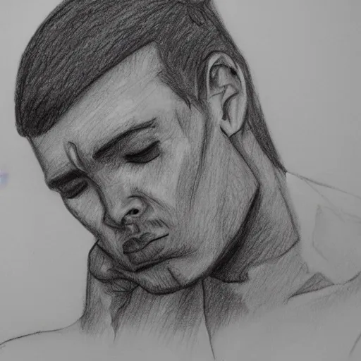 Image similar to a drawn man with depression. pencil sketch.