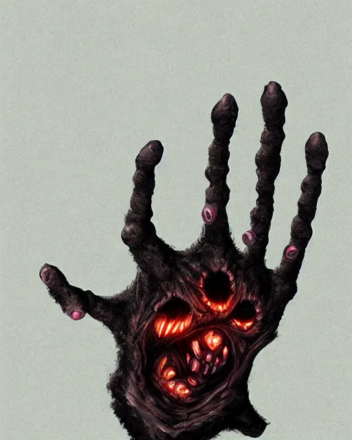 Prompt: cu of a creepy hand face creature, trending on artstation