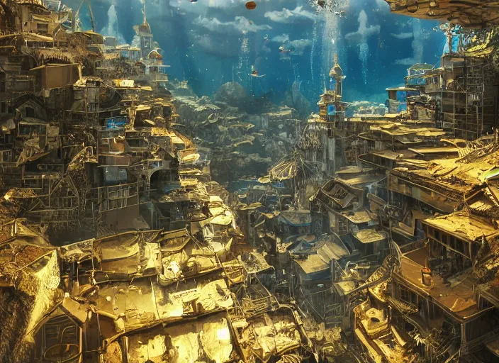 Image similar to cathedral favela, underwater environment, scenery, professional, award - winning, trending on artstation, hyper detailed, realistic, beautiful, emotional, shiny, golden, picture