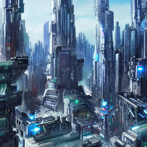 Prompt: a wide shot of a futuristic city, digital artwork, trending on Artstation