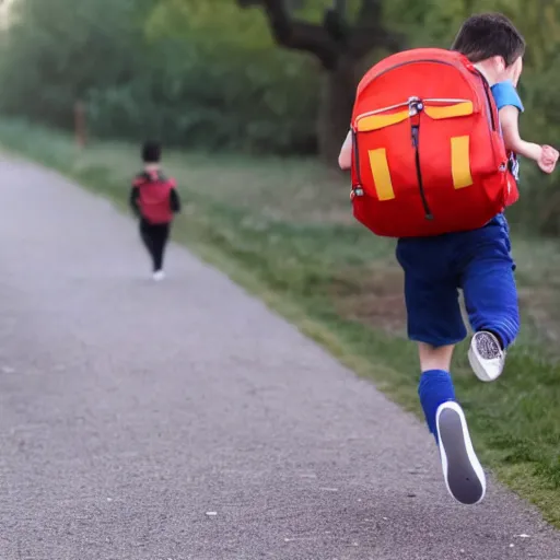 Image similar to teenager running to school with backpack but it's the olympichs and he is very fast